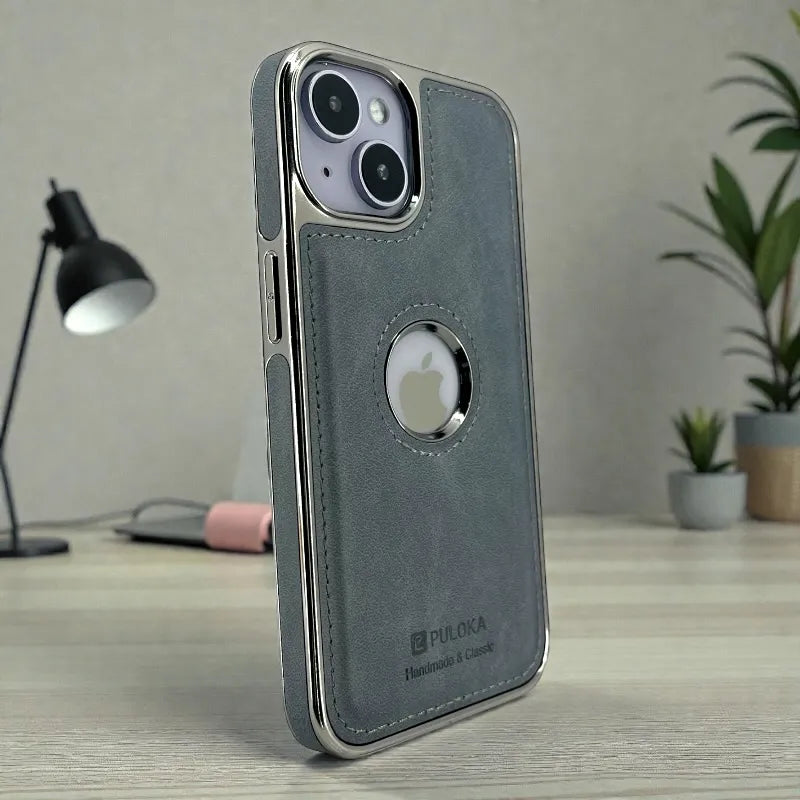 Blue Leather logo Cutout Case - iphone 14 cases