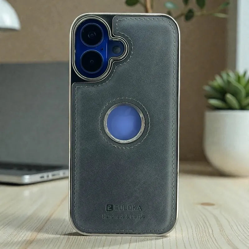 Blue Leather logo Cutout Case - iphone 16 cases