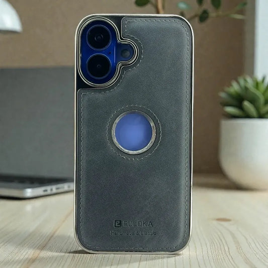 Blue Leather logo Cutout Case - iphone 16 cases