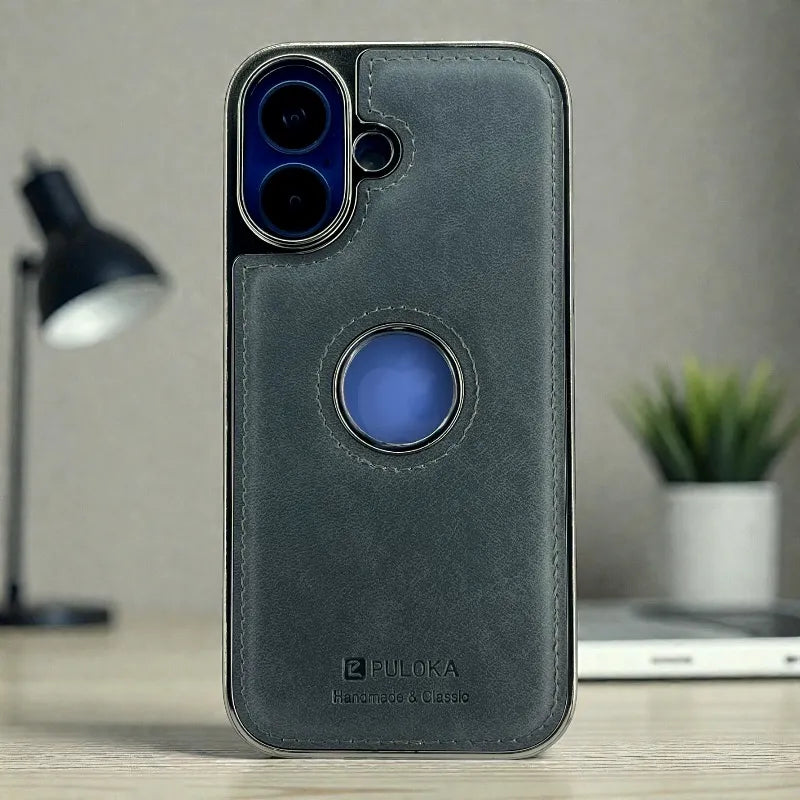 Blue Leather logo Cutout Case - iphone 17 cases