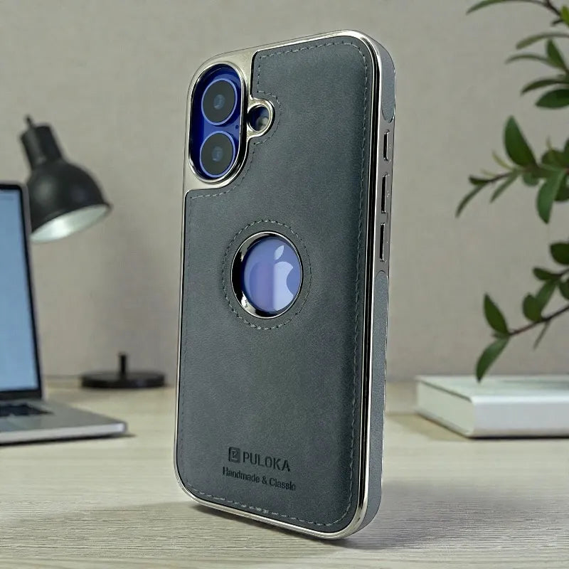 Blue Leather logo Cutout Case - iphone 17 cases