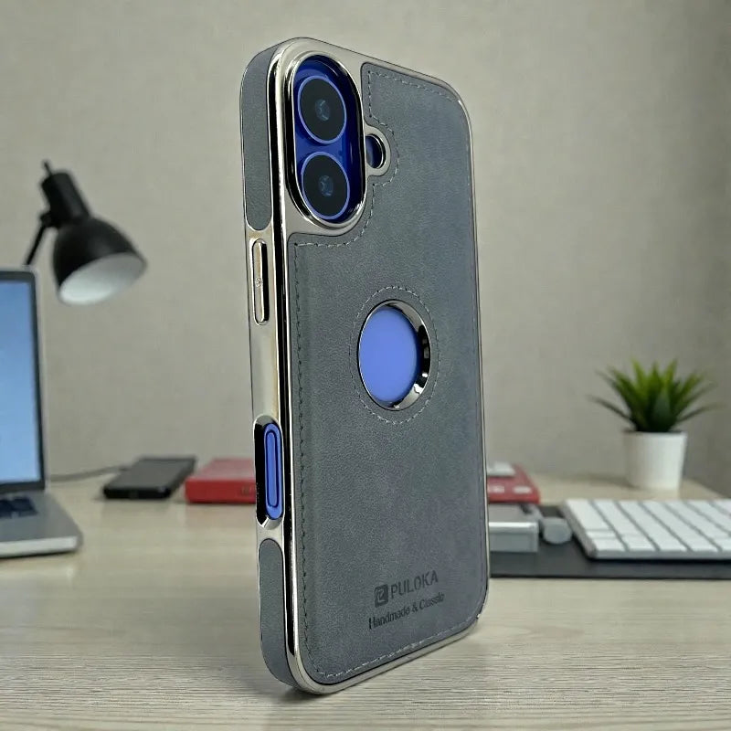 Blue Leather logo Cutout Case - iphone 17 cases