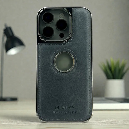 Blue Leather logo Cutout Case - iphone 17 pro max cases