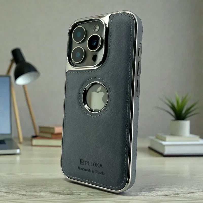 Blue Leather logo Cutout Case - iphone 17 pro max cases