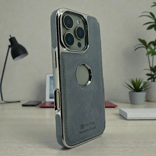 Blue Leather logo Cutout Case - iphone 17 pro max cases