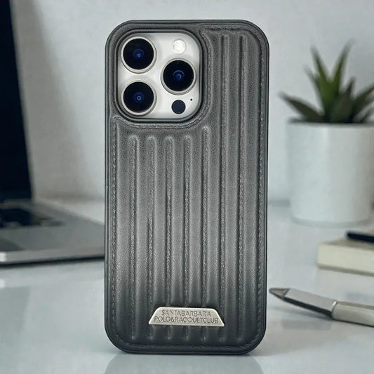 Ribbed Leather Back Case - iphone 15 pro