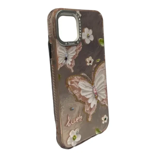 Beige Butterfly iPhone 11 Case with Floral Rhinestone Art - Image 2