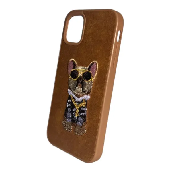 Brown Leather iPhone 11 Case with French Bulldog Design - Image 3