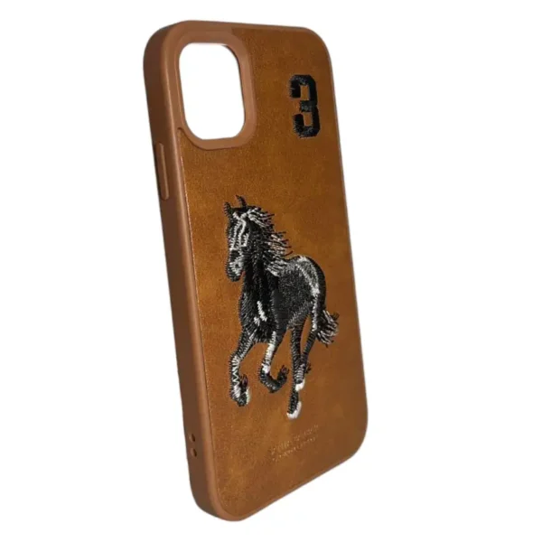 Tan Leather iPhone 11 Case with Running Horse Embroidery - Image 2