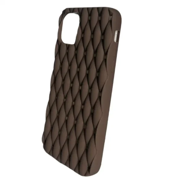 Stylish Brown Tufted iPhone 11 Case with Diamond Pattern - Image 3