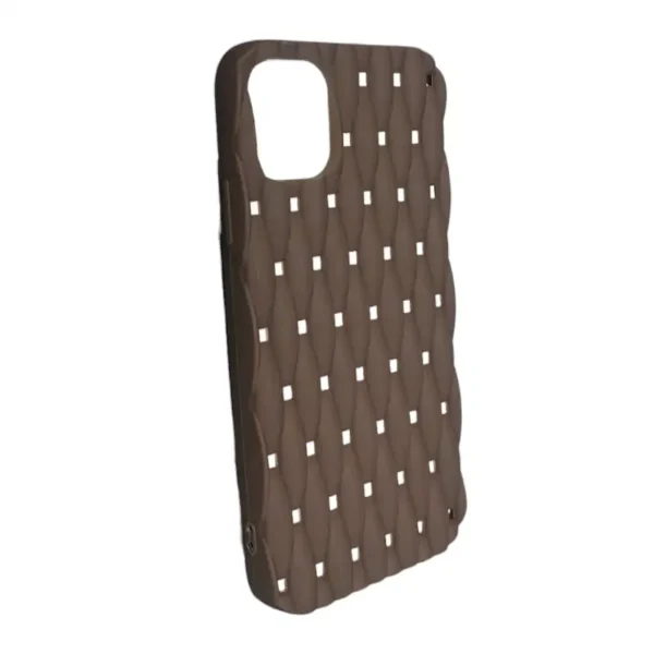 Stylish Brown Tufted iPhone 11 Case with Diamond Pattern - Image 2