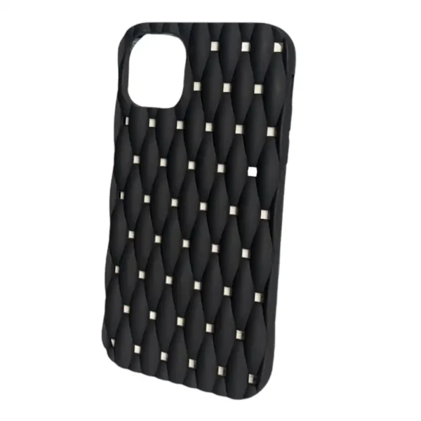 Stylish Black Tufted iPhone 11 Case with Diamond Pattern - Image 3
