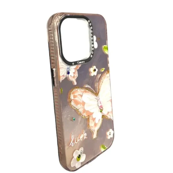 Butterfly Glitter iPhone 14 Pro Case - Bejeweled Floral Design - Image 2