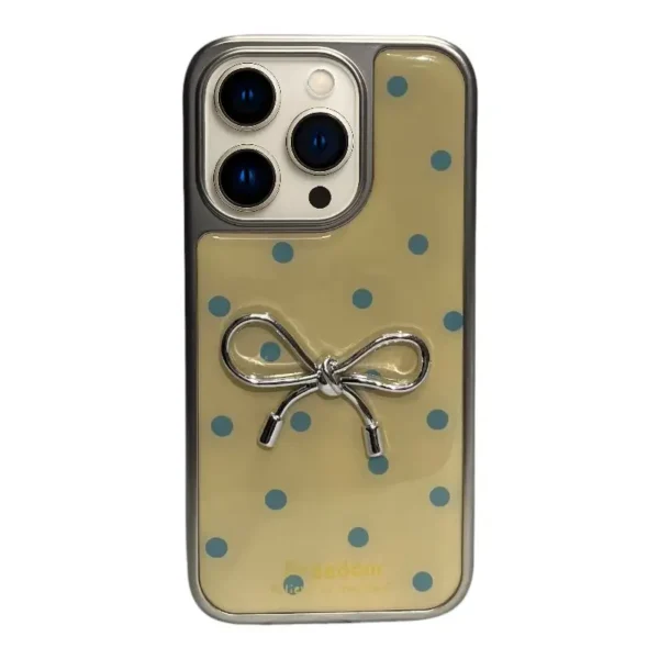 Cute Polka Dot iPhone 14 Pro Case with Bow - Freedom Design