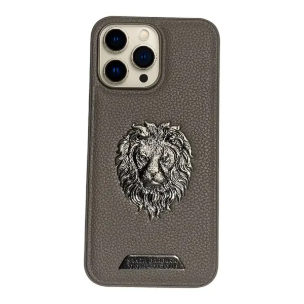 Luxury Lion iPhone 14 Pro Leather Case - Santa Barbara Design