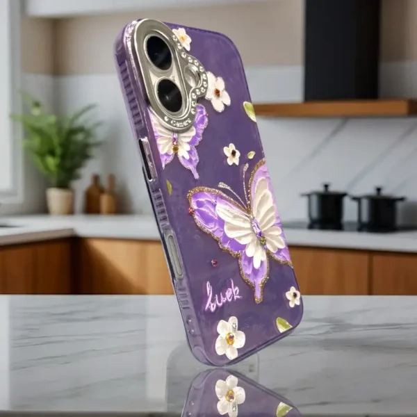 Purple Butterfly Bloom iPhone 16 Case - Image 2