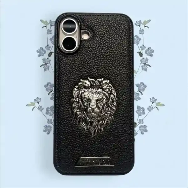 Royal Lion Emblem Leather iPhone 16 Case – Santa Barbara Edition