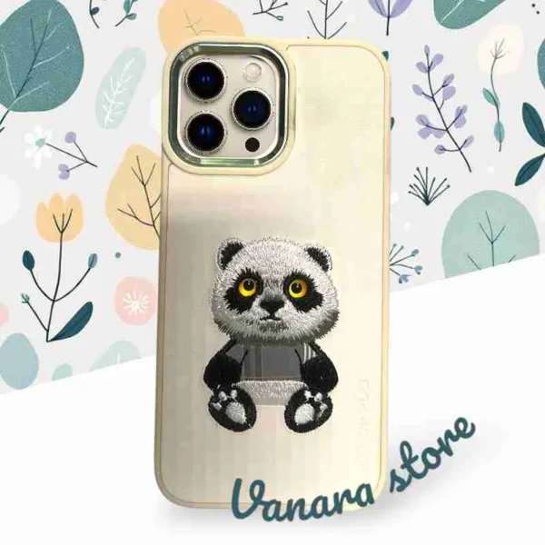 light cream embroidered panda iPhone 13 Pro Max case by Vanara Store