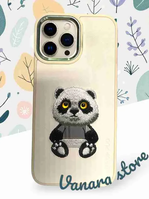 light cream embroidered panda iPhone 13 Pro Max case by Vanara Store