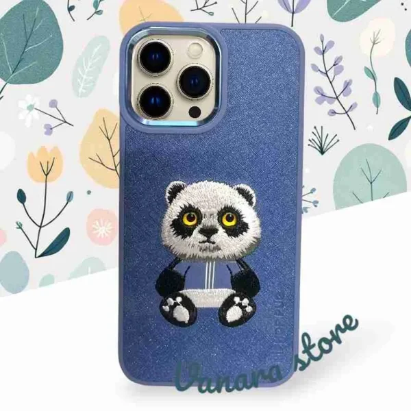 Blue embroidered panda iPhone 13 Pro case by Vanara Store