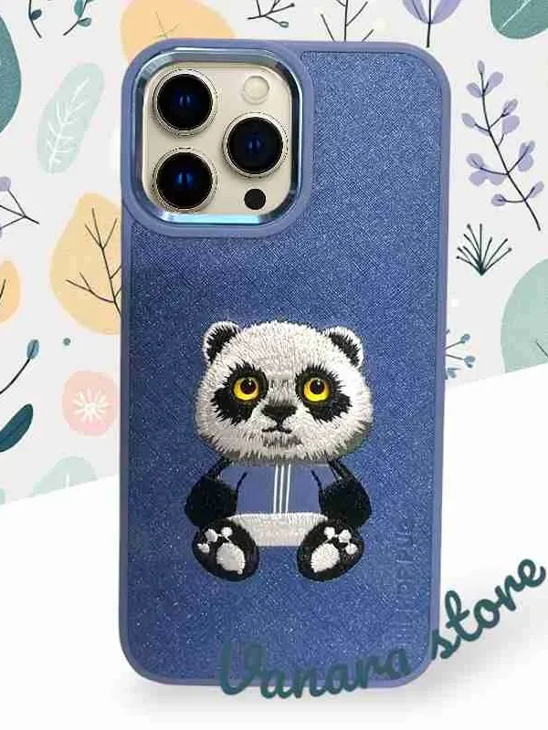 Blue embroidered panda iPhone 13 Pro case by Vanara Store