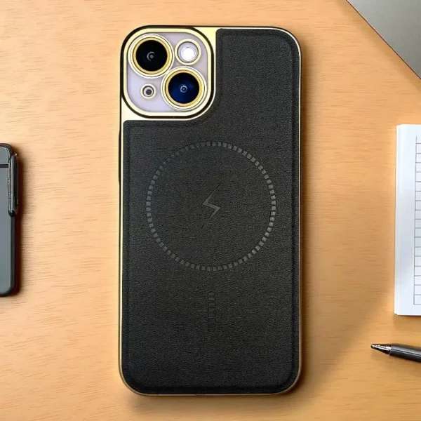 Black Pu Leather Lens Protective Case -Iphone 15