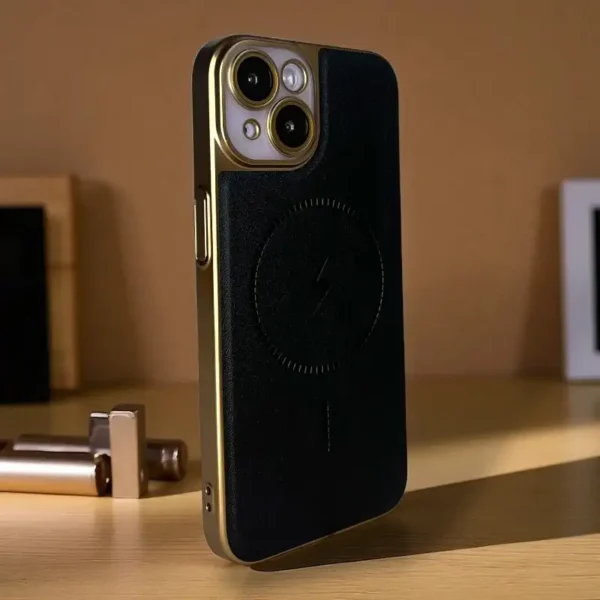 Black Pu Leather Lens Protective Case -Iphone 15 - Image 2