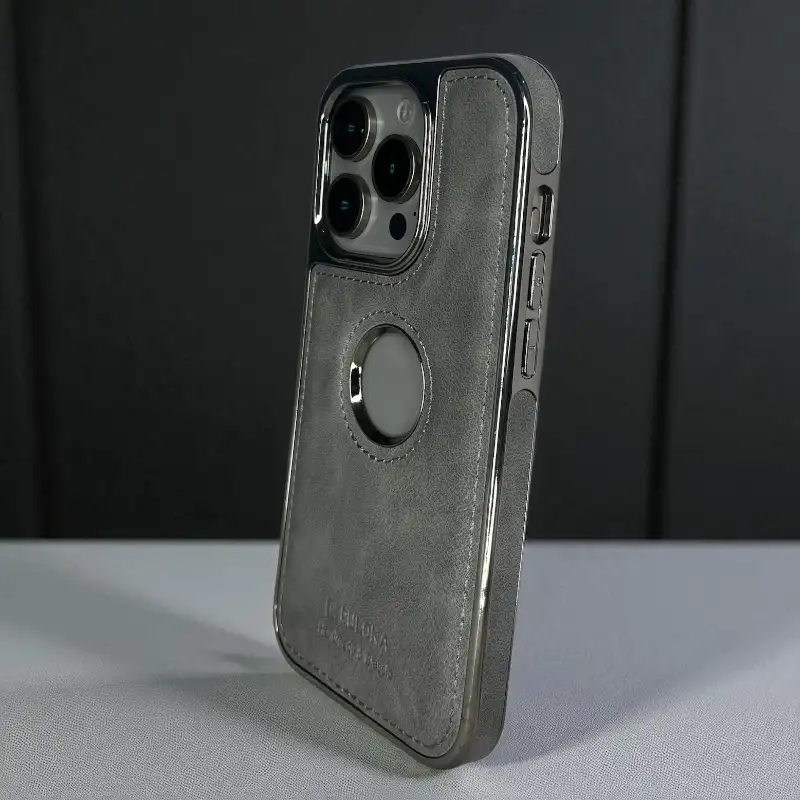 Grey Puloka Leather logo Cutout Case -Iphone 14 pro 3 Grey Puloka Leather logo Cutout Case -Iphone 14 pro - Image 3