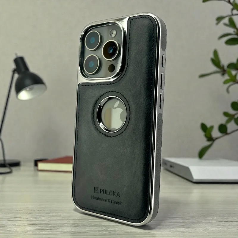 Black Leather logo Cutout Case - iphone 14 pro max cases 3 Black Leather logo Cutout Case - iphone 14 pro max cases - Image 3